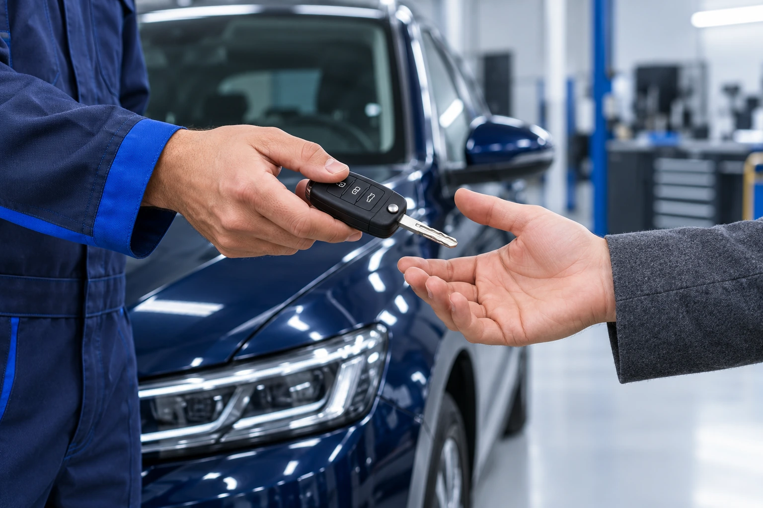 Remise d’un double de clé automobile après une prestation, illustration